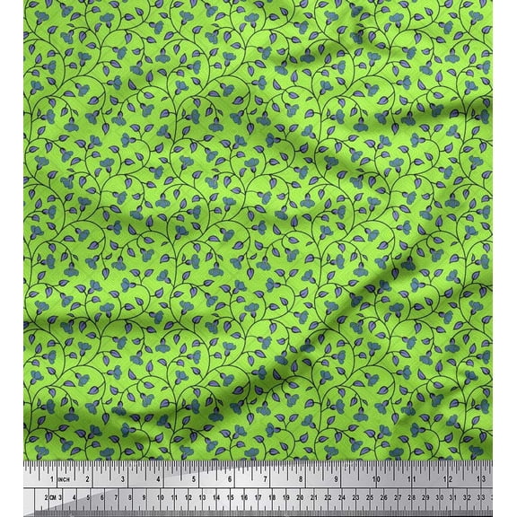 Soimoi Cotton Duck Fabric Check,Leaves & Floral Artistic Print Fabric by the Yard 42 Inch Wide