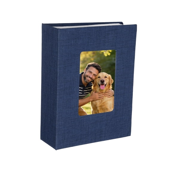 Uxcell Small Photo Album, 6.5x4.9" Linen Picture Book with Front Window, Each 50-Page Album Holds 4x6" 100 Photos for Wedding Anniversaries, Family Travel Memories, Dark Blue