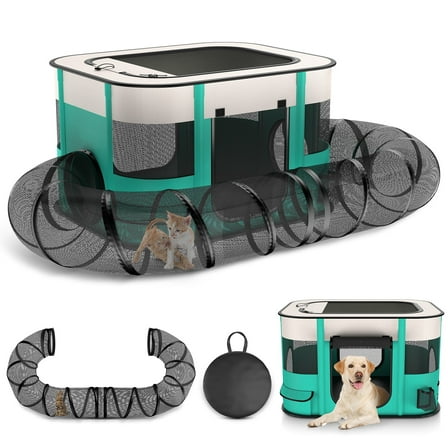 BEBANG Outdoor Cat Enclosure, Portable Dog Playpen with Removable Tunne, Indoor Outdoor Cat Kennel Tent Crate for Small Animals, L