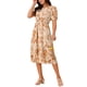 thumbnail image 4 of Vestido de verano casual floral para mujer INSPIRE CHIC con bolsillos, mangas abullonadas, cuello redondo, cintura con corte, estilo boho, vestido midi fluido L Naranja, 4 of 5