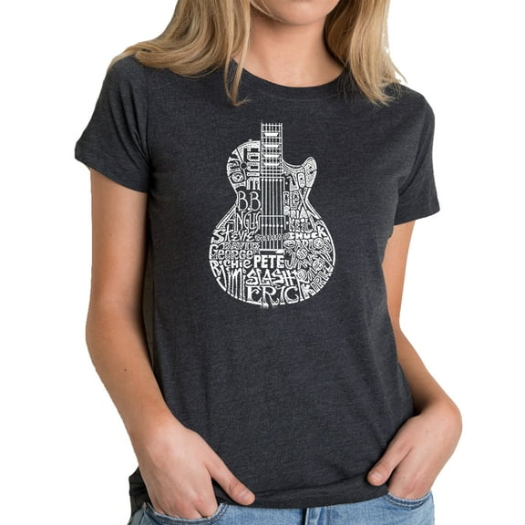 LA Pop Art Women's Premium Blend Word Art T-shirt - Rock Guitar Head