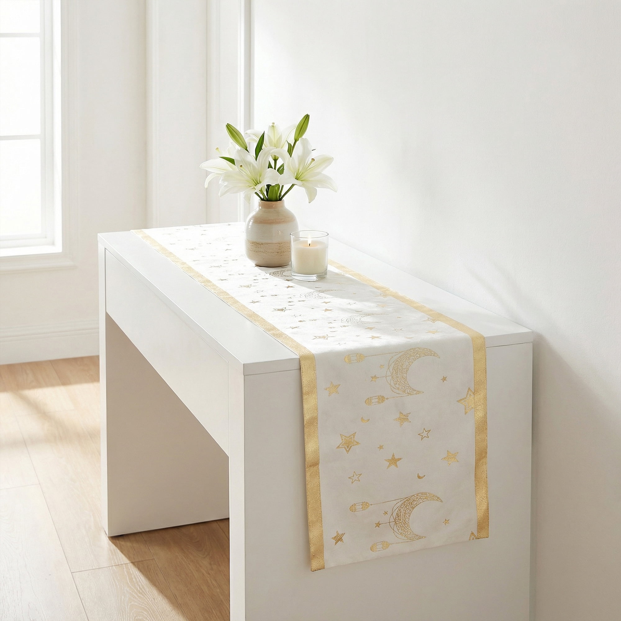 Unique Bargains Long Polyester Kitchen Runner Table Runner for Decor White 13"x94.5"