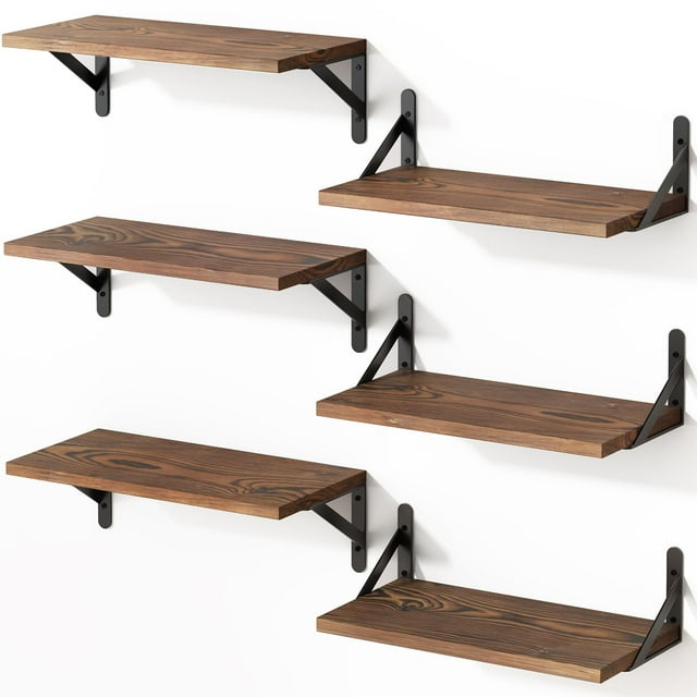 Estantería flotante YGEOMER 42 cm de madera de pino carbonizada oscura (x6)