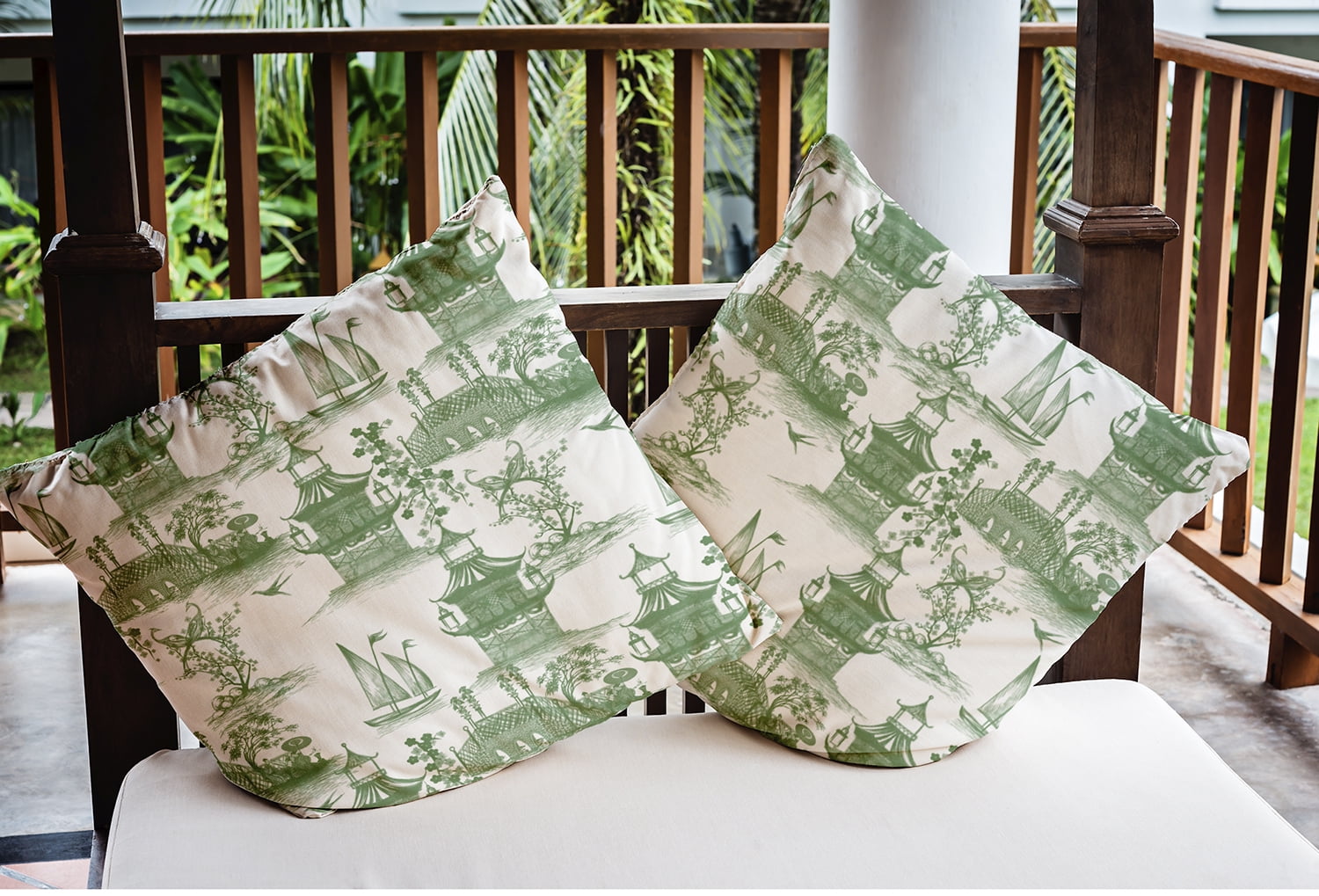 20" x 20" Simply Daisy China Old Indoor/Outdoor Polyester Throw Pillow, Green Qty 1