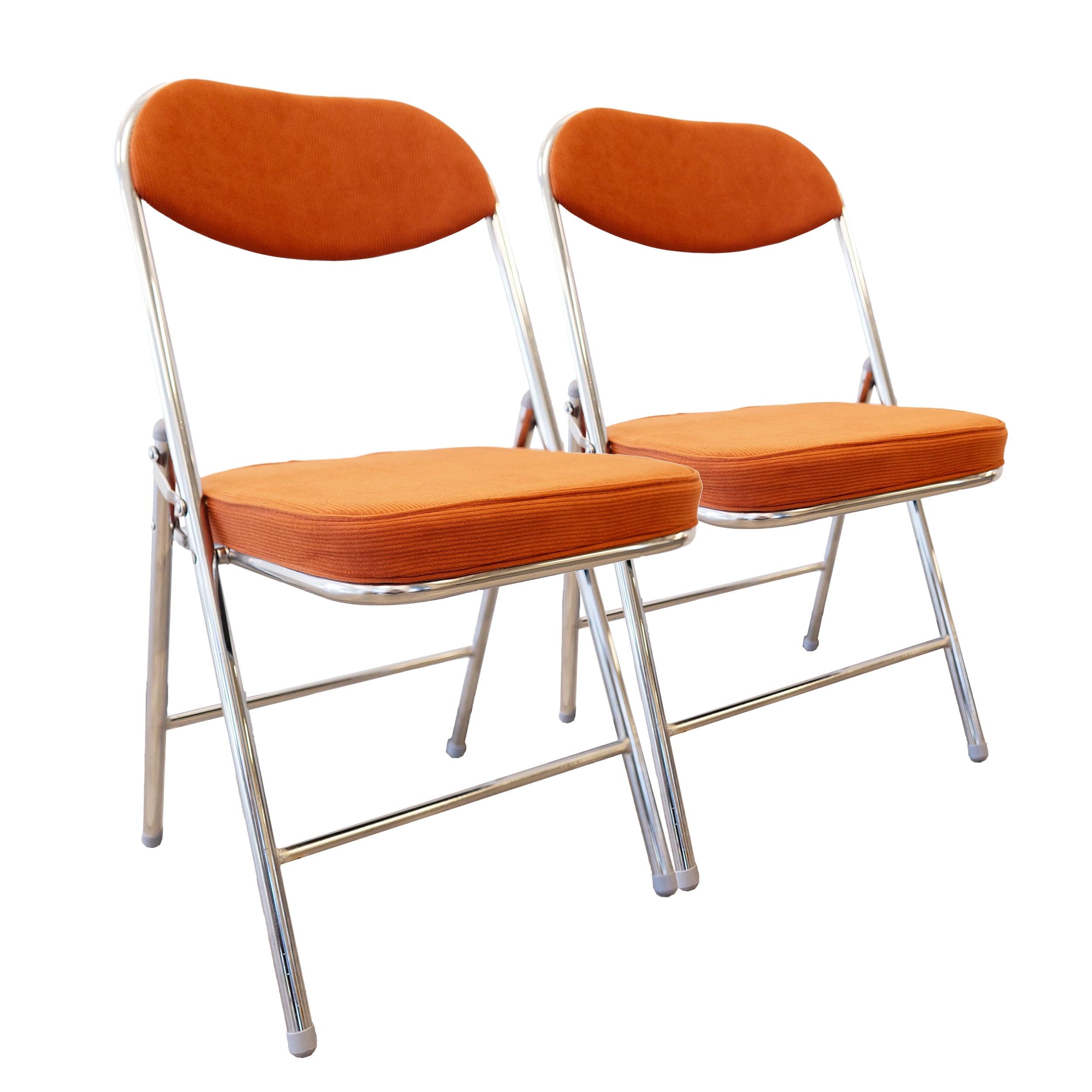 RTC Group Vurban Furniture Padded Folding Chairs with Cushion, Durable & Portable Foldable Fabric Chairs for Indoor & Outdoor, Party, Dining, Work, Banquet - Citrus Orange, Set of 2