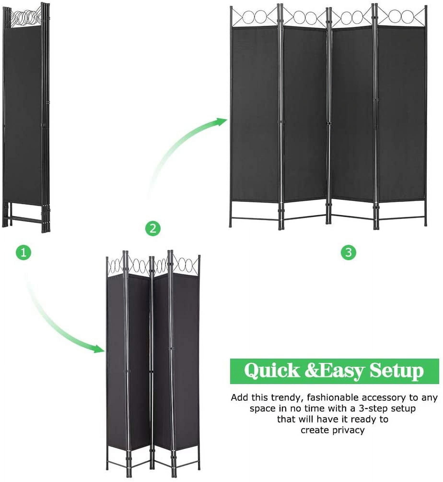 FDW 4 Panel Room Divider 6 ft Steel for Home Office Bedroom, Black