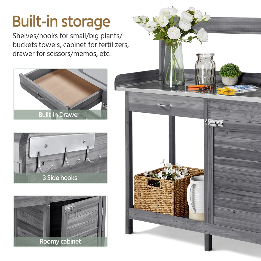 Renwick Gray Fir, Wood and Metal Potting Bench