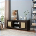 thumbnail image 3 of TV Furniture Farmhouse Espresso TV Stand with Rattan Storage | Fits 70” TVs | 65”W | MDF, 3 of 14