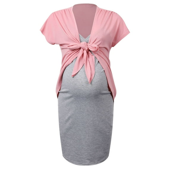 2026 Items under $5 asdoklhq Maternity Dresses for Women Plus Size,Ladies Solid Color Suspender Skirt Short Sleeve Frenulum Top Maternity Breastfeeding Dress Suit
