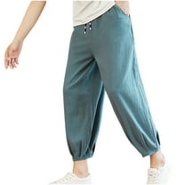 Plus Size Cotton Capri Pants for Men Summer Casual Loose Baggy Capris Pants Mens Elastic Waist Pants