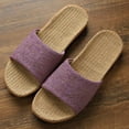 thumbnail image 1 of Nvzi Pantuflas de tatami de lino antideslizantes para interiores, sandalias con punta abierta (talla 37-38, morado), 1 of 5