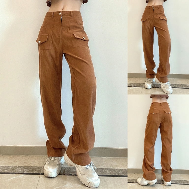 Fesfesfes Women Pant Slim Sexy Corduroy Pants Solid Color Flip Pocket  Straight Leg Pants Sale Clearance 