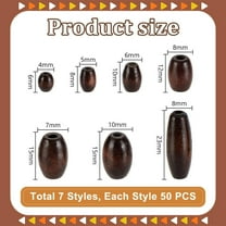 Wood 350Pcs Natural Oval Wood Beads 7 Sizes Coconut Brown Wooden Spacer Beads Tiny Barrel Wooden Tube Beads Loose Beads for Crafts Necklace Bracelet Earring DIY Jewelry Making Hole: 2.5mm