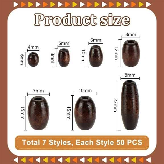 Wood 350Pcs Natural Oval Wood Beads 7 Sizes Coconut Brown Wooden Spacer Beads Tiny Barrel Wooden Tube Beads Loose Beads for Crafts Necklace Bracelet Earring DIY Jewelry Making Hole: 2.5mm