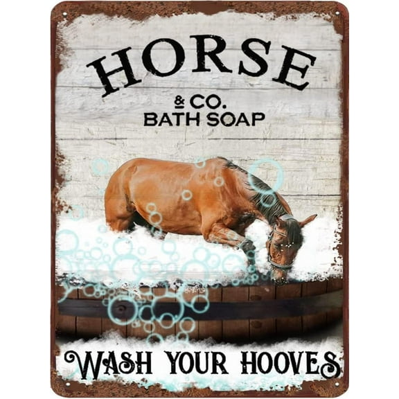 Funny Horse Bathroom Metal Tin Sign Horse Retro Wall Decor Toilet Posters Wash Your Hooves Vintage Tin Sign 5.5x8 Inch Sign Gift Birthday Housewarming Gift