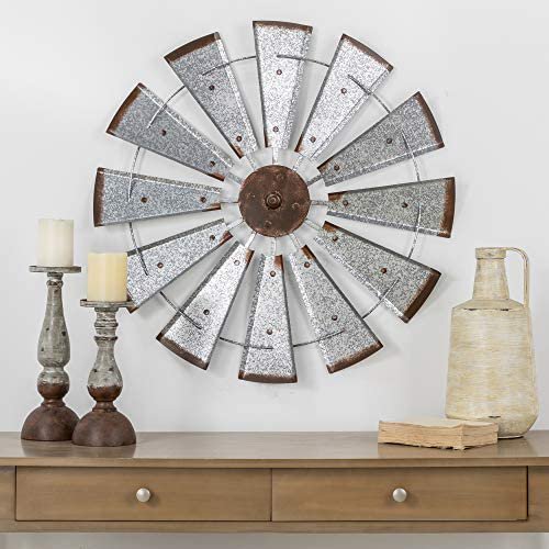 Glitzhome 28 Farmhouse Galvanized Windmill Wall Sculpture Home Decor Rustic Metal Art Decoration Silver Com - Windmill Home Decor Glitzhome 28 Farmhouse Galvanized Windmill Wall Sculpture Home Decor Rustic Metal Art Decoration Silver Com - Windmill Home Decor