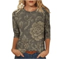 thumbnail image 2 of Uootdi Womens Tops Boho Botanical Print 3/4 Sleeve Top Soft Stretchy Blouse Casual Daily Top Elegant Blouse Gift, 2 of 5