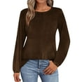 thumbnail image 2 of CFLVAEK Velvet Tops for Women Plus Size Long Sleeve Dress Casual Shirt Comfy Round Neck Blouses Solid Color Oversized Shirts Brown XXXL, 2 of 6