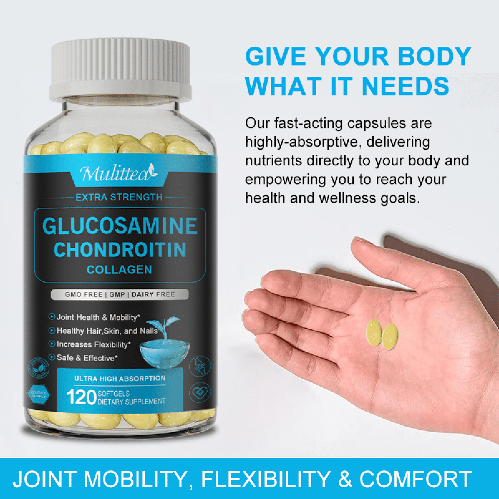 (2 Pack)Triple Strength Joint Health Dietary Supplement with Glucosamine Chondroitin MSM and Vitamin D, 120 Count