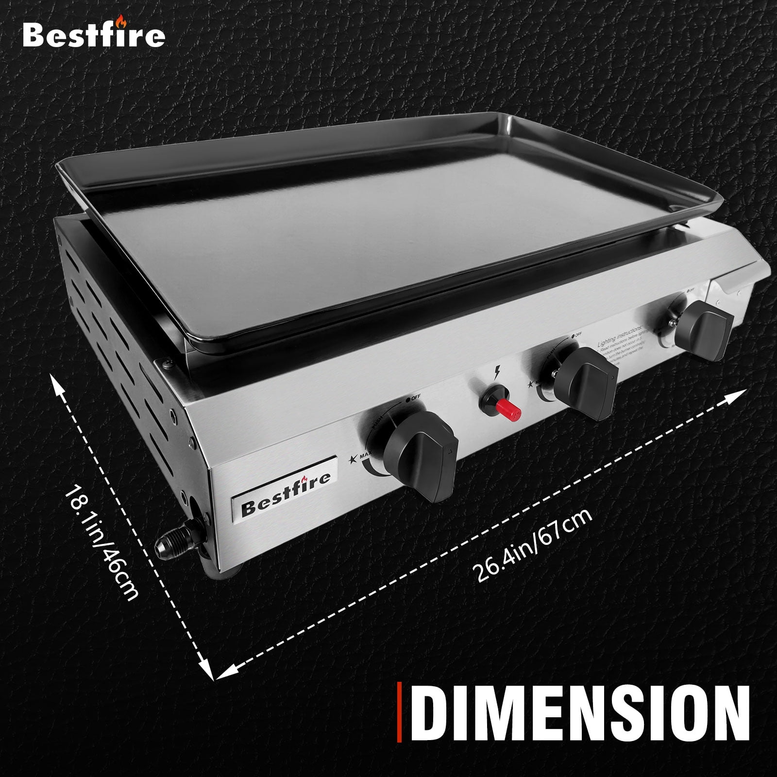 Bestfire 3 Burners Gas Propane Griddle,30000 BTU Outdoor Portable Propane Gas Grill Griddle, Stainless Steel Flat Top Griddle Station for Kitchen, BBQ, Camping Tailgating 23 Inch Flat Top Grill
