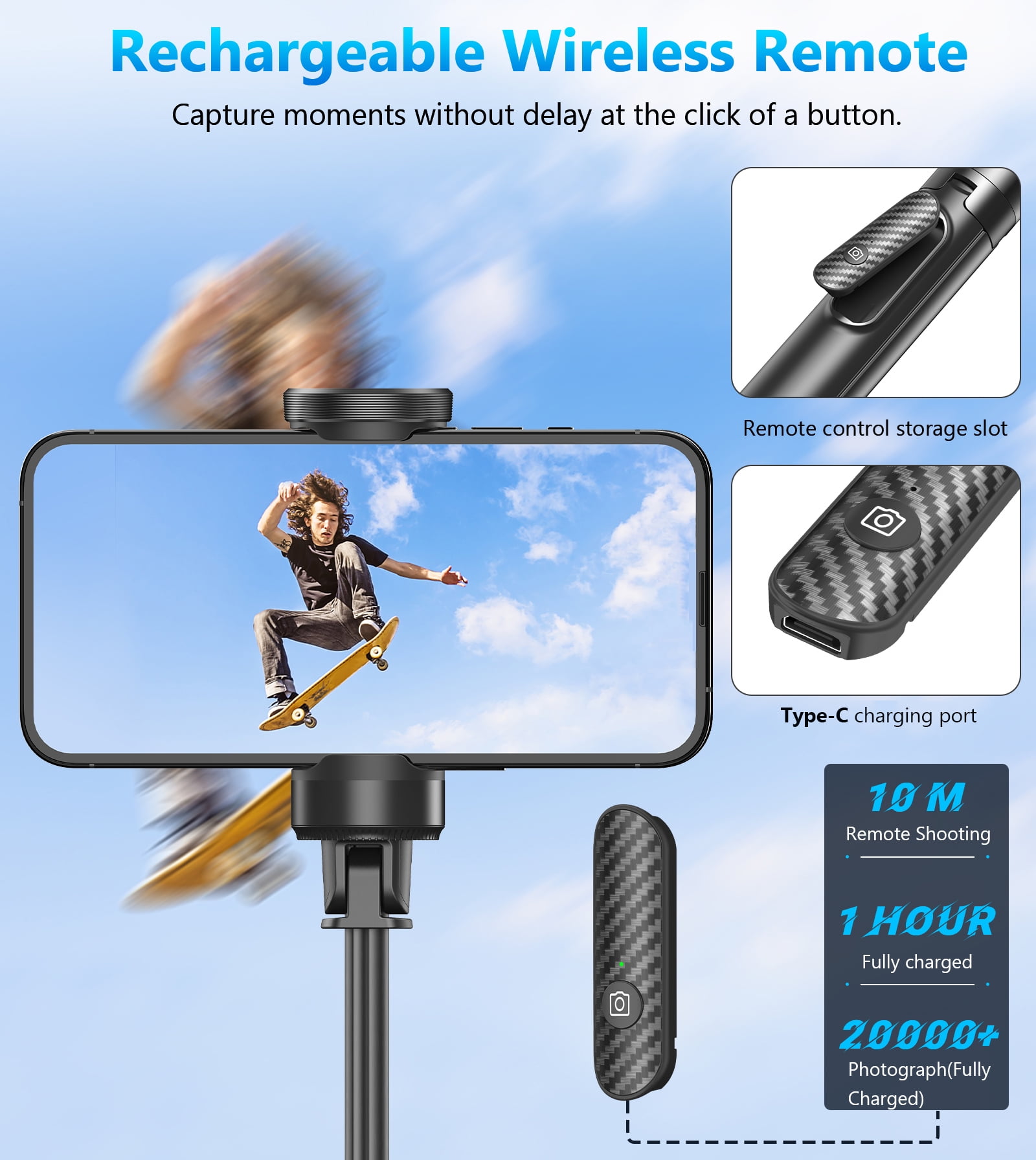 TONEOF 67" Selfie Stick Tripod for Phone 4"-7", Cellphone Travel Tripod Stand for Video Recording