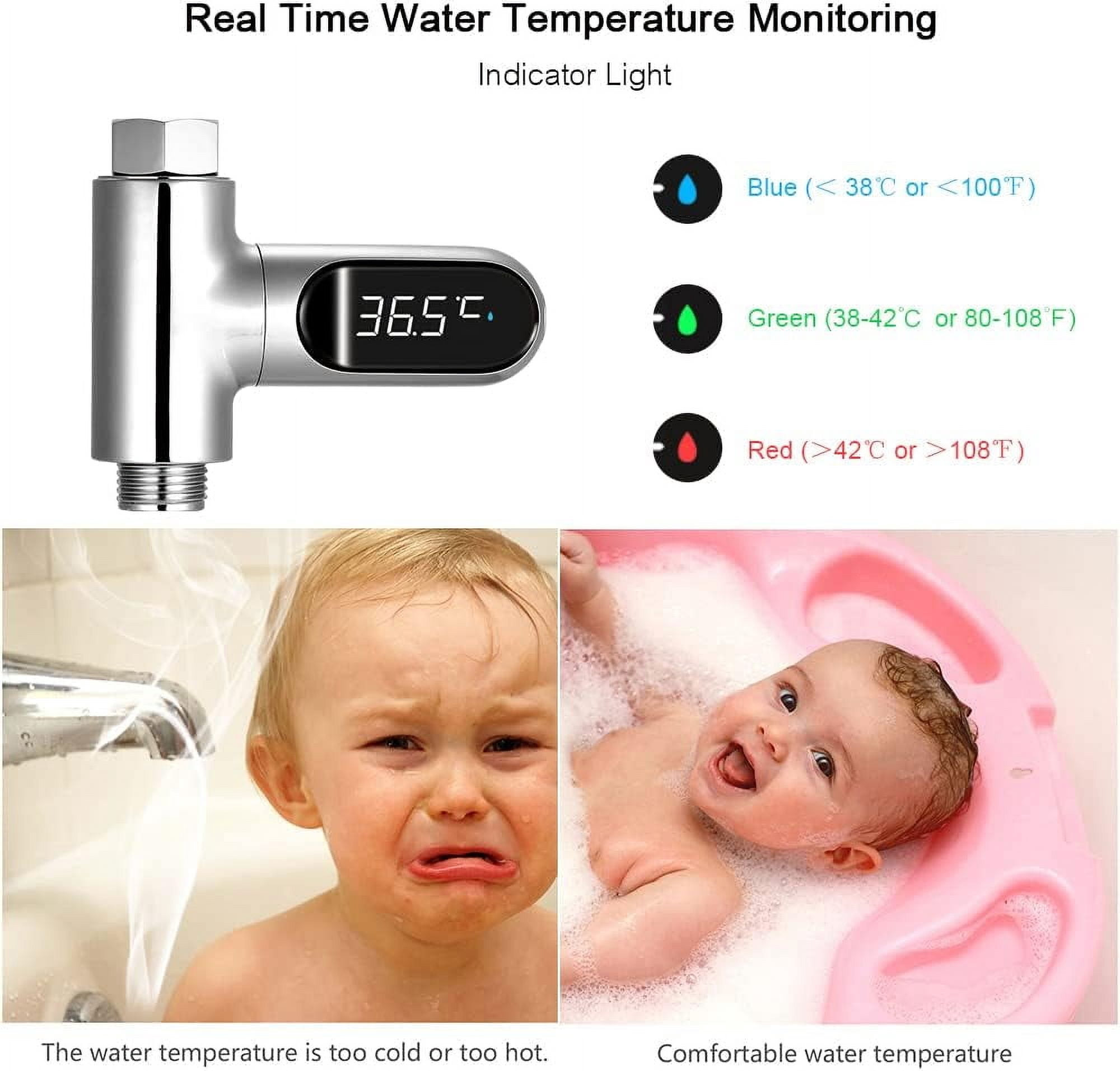 Temperature Sensor for Baby Bath Water, Hydropower System with 360° Rotating Screen for Instant-Read Led Digital Display in Home Bathroom Kitchen