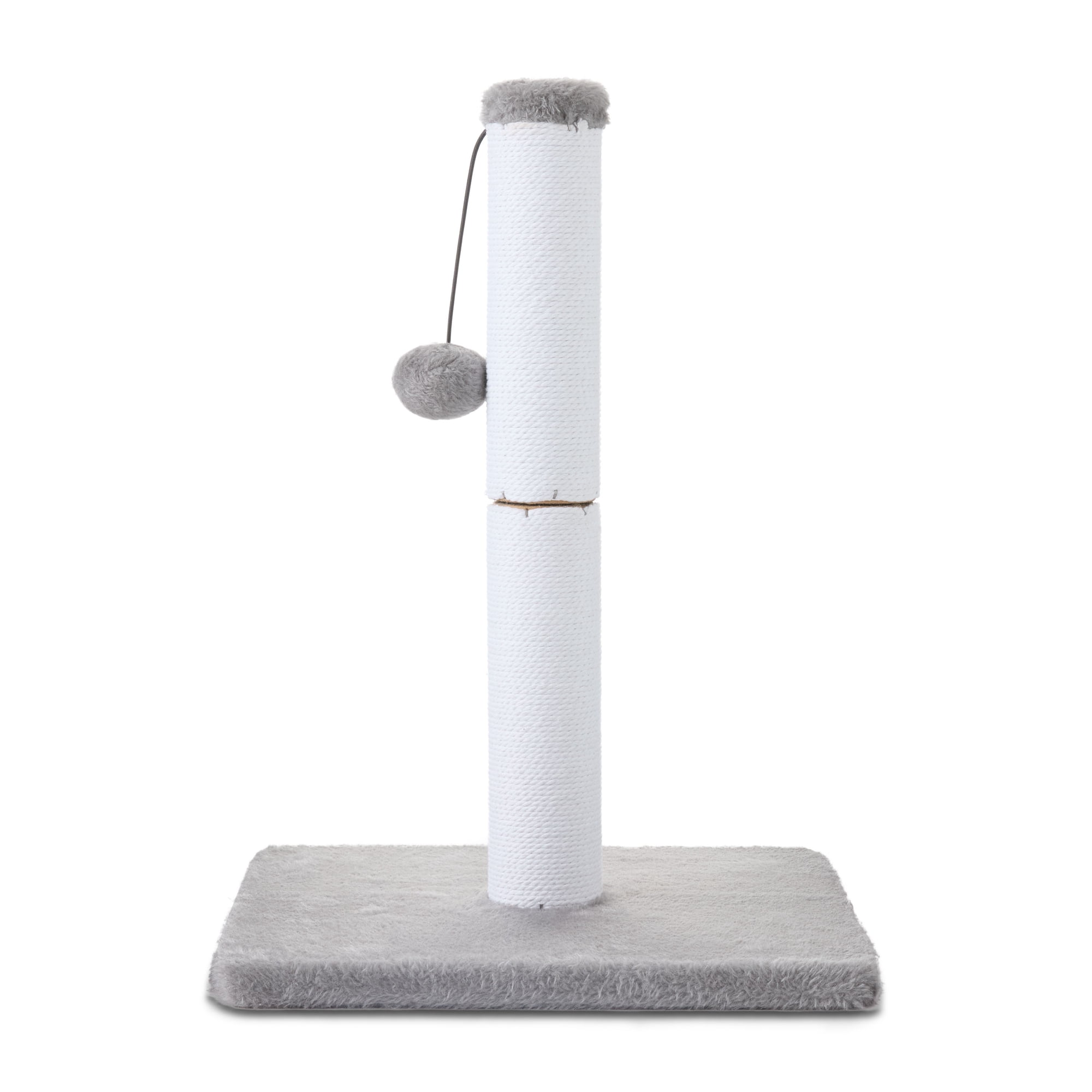 Vibrant Life Cat Scratching Post with Cotton Rope and Dangling Ball, White and Gray