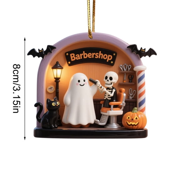 Halloween Ghost Mini Scene Hanging Ornament, Pumpkin Black Cat Fall Ghost Pendant Spooky Decorations for Tree Window Mantel Home Halloween Party A