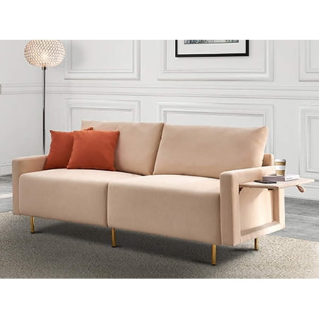 Youdao 72.8  Small Modern Loveseat Sofa  Mid Century Linen Fabric 2-Seat Sofa Couch Love Seat with Back Cushions and Gold Metal Legs for Living Room  Bedroom and Small Space
