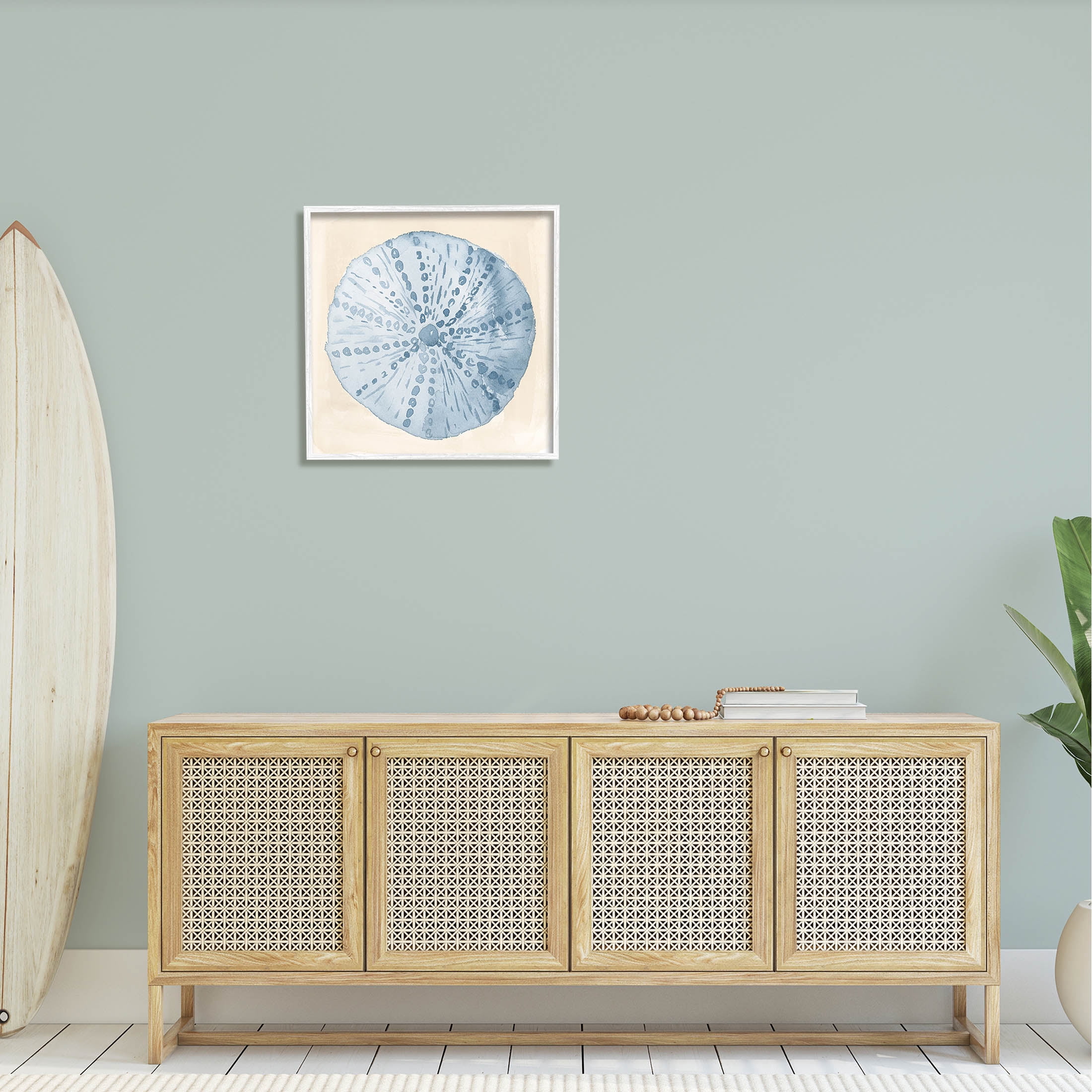 Nautical Sea Life Round Shell Animals & Insects Graphic Art White Framed Art Print Wall Art