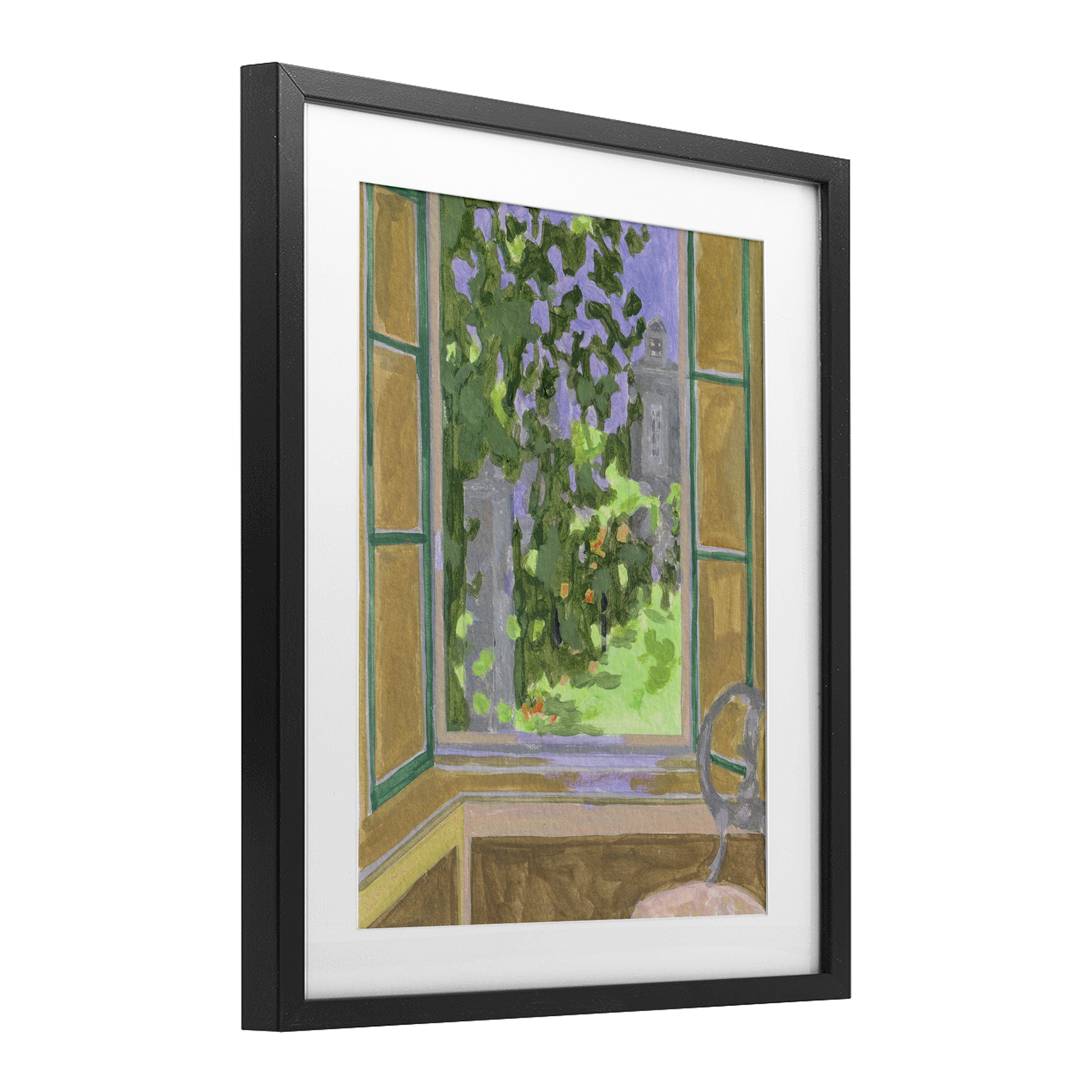 Seat For Spring Expression Black Framed Print Under Glass, design by Melissa Wang