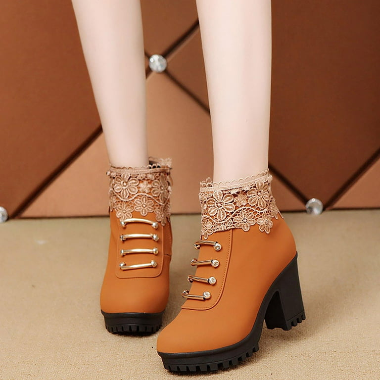 Special Offers Juebong Women Ankle Booties Retro Chunky High Heel