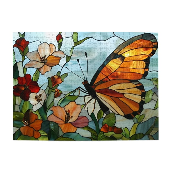 Stained Glass Flower Butterfly Puzzles for Adults 500 Pieces Colorful Mosaic Butterfly Jigsaw Puzzles with Letters on Back Hard Impossible Difficult Challenging Family Puzzle