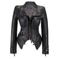 thumbnail image 2 of Feancey Womens Faux Leather Biker Jacket Slim Fit Fashion Studded Moto Coats Full Zip Lightweight Windbreaker Outerwear with Pockets Black M, 2 of 4