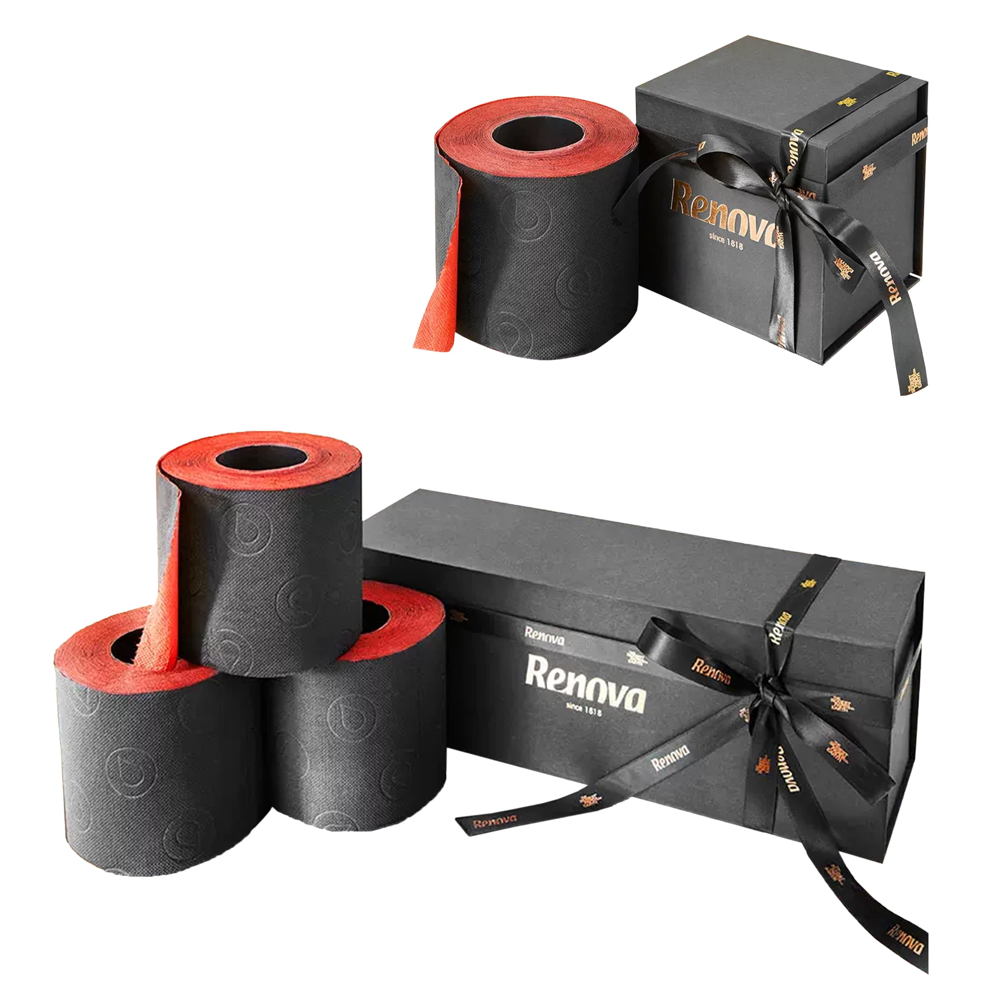 Renova Luxury Black & Red Toilet Paper Gift Box, 1 Roll, 100 Sheets Per Roll