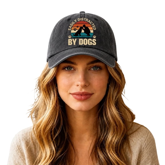 XFeng Dog Lover Retro Print Washed Baseball Cap