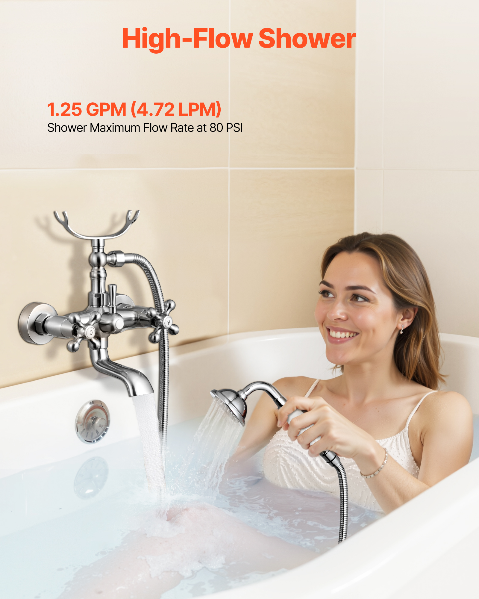VEVOR Clawfoot Tub Faucet, Wall Mount Bathtub Faucets with Handheld Shower, Vintage Brushed Nickel Clawfoot Tub Filler Faucet Shower Kit with Adjustable Swing Arms & 360° Rotation Spout for Bathtubs