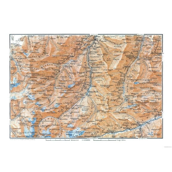 Historic Map - Switzerland Southeast - Baedeker 1921 - 32.03 x 23 - Vintage Wall Art
