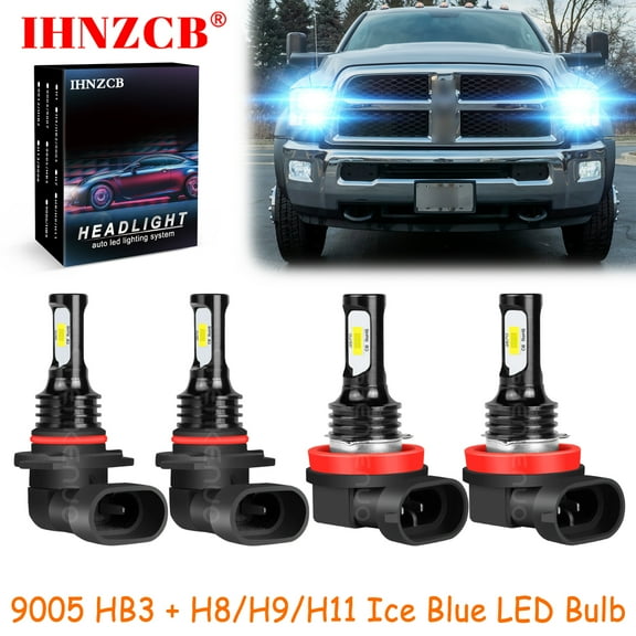IHNZCB 9005 H8/H9/H11 for Dodge Ram 1500 2500 3500 2009-2018 Ice Blue Led Headlights Bulb High/Low Beam,HKL,Y06