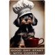 thumbnail image 1 of Letrero de hojalata "Good Day Start With Coffee" de 8 x 12 pulgadas, diseño retro de perro chef, para decoración de pared, para habitación, bar y tienda., 1 of 8