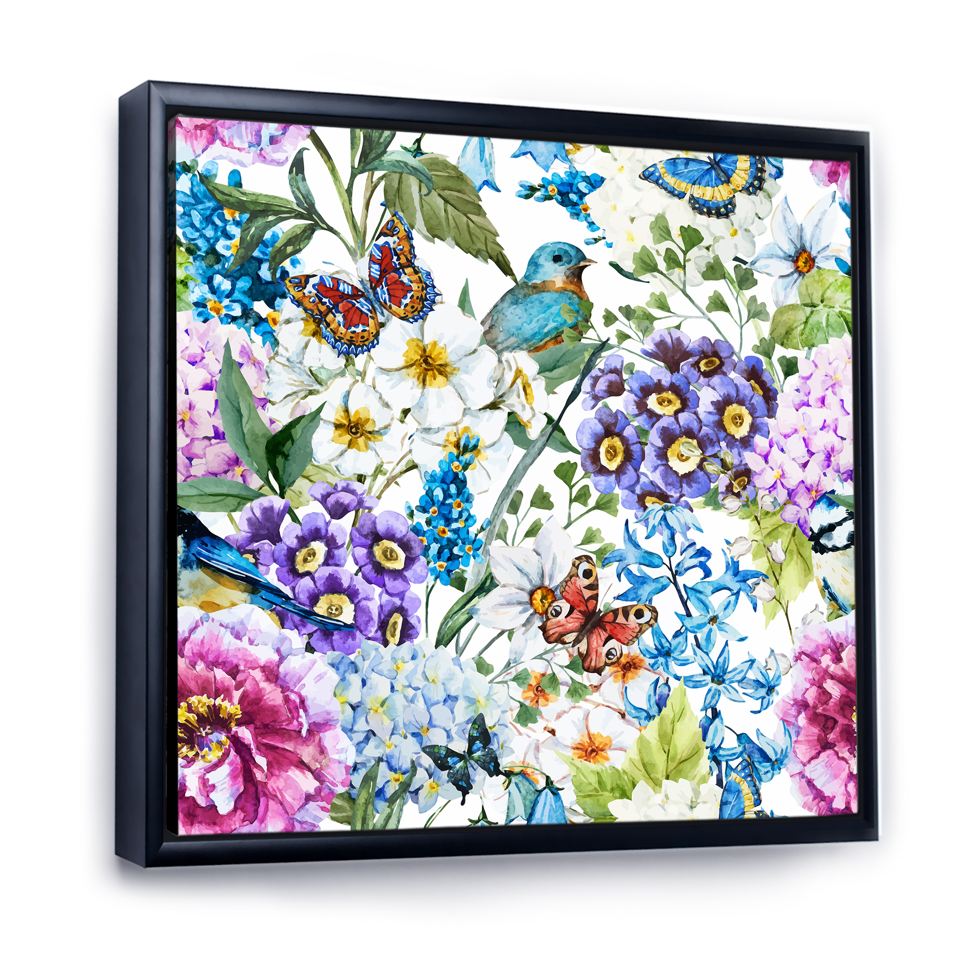 Wildflowers and Vibrant Wild Spring Leaves XII 30 in x 30 in Framed Painting Canvas Art Print, by Designart
