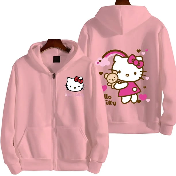 Sudadera con capucha y cremallera para mujer, ropa de calle Kawaii con estampado de Hello Kitty, Sanrio, otoño e invierno, 2024