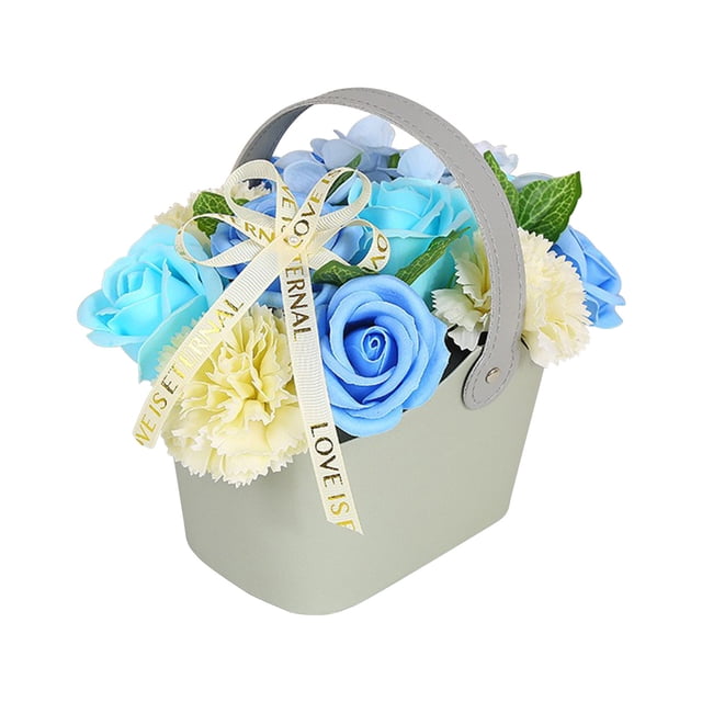 Coffee Table Set Soap Flower Rose Portable Flower Basket,Decorative Season of Graduation Teachers'Day Mother's Day,Table Center Piece Decoration Artificial Flower Set