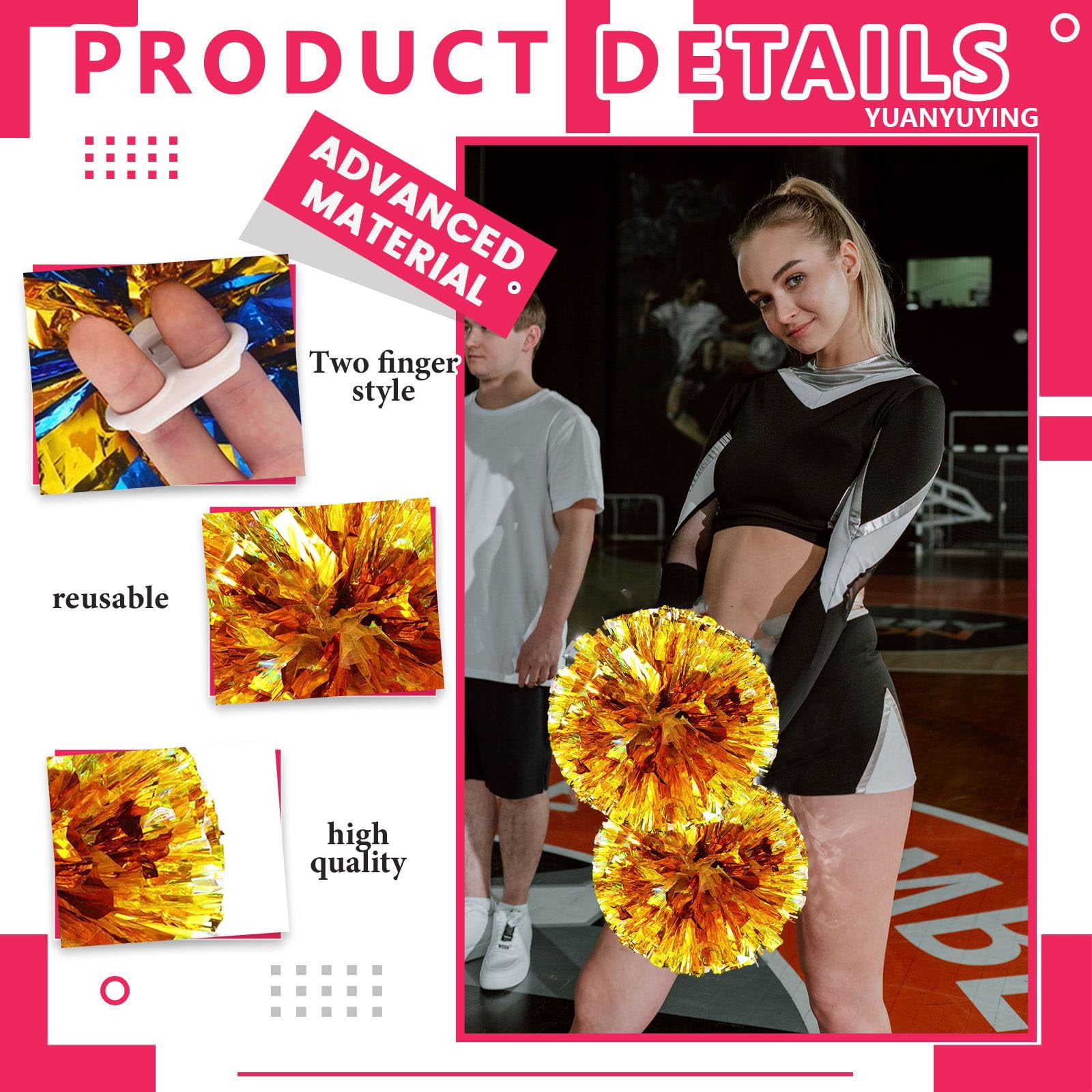 24 Pcs pom poms Cheer,pom poms Cheerleading with Finger Holes Cheer Pom Pomsfor Dance, Matches