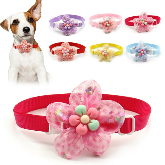 AURORA TRADE Pet Collar Floral Tie Easy-Wearing Sweet Net Yarn Cats Dogs Collars Pet Accessories