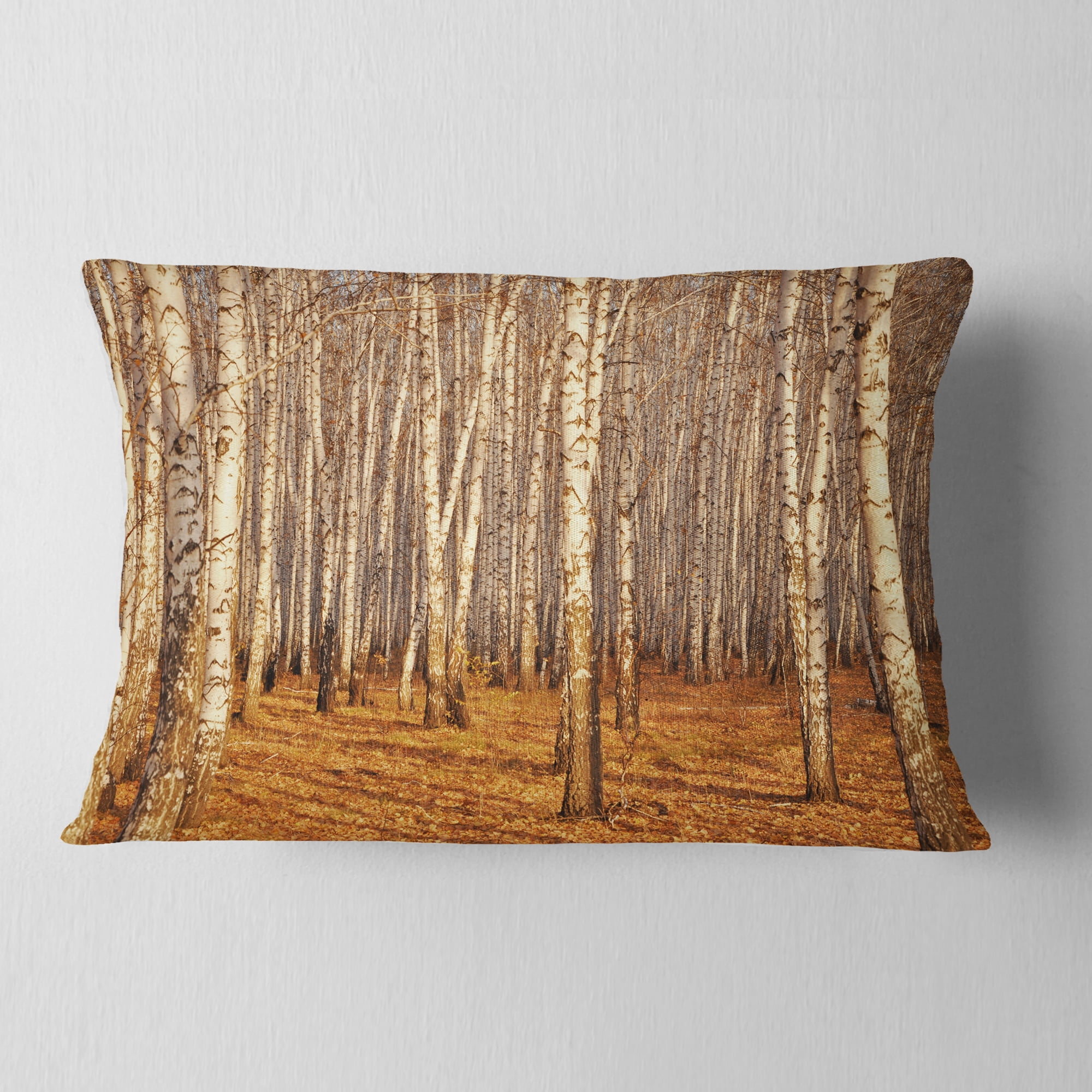 Designart Dense Birch Forest in the Fall - Forest Throw Pillow - 12x20