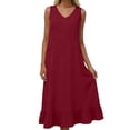 thumbnail image 2 of TaTaai Women's V-Neck Maxi Dress Sleeveless Linen Feel Solid Color Casual Pocket Detail Slip Dress Loose Fit Summer Dress Gift, 2 of 5