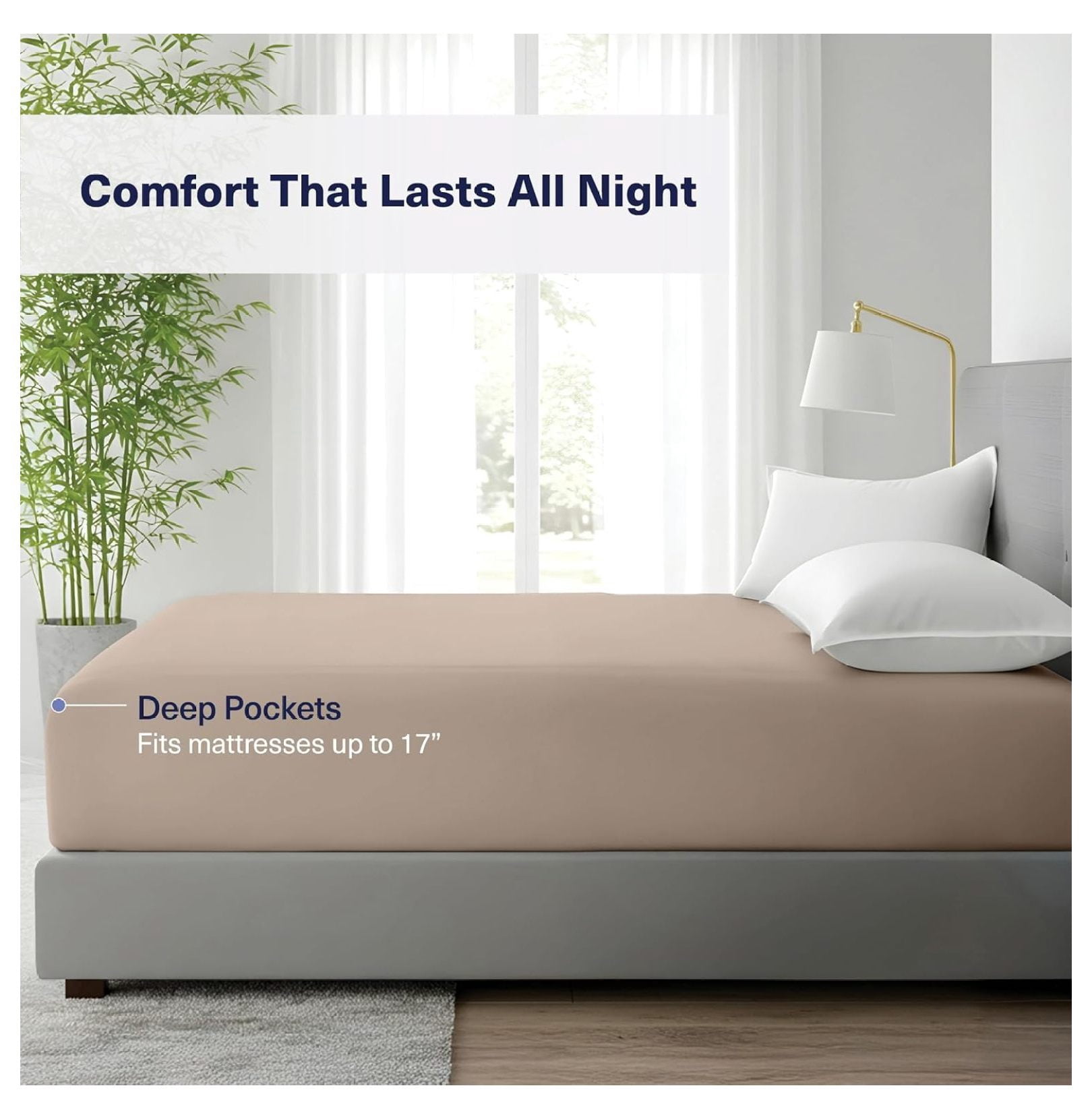 Kickoff Viscose Bamboo Fitted Sheet Queen Size, 100% Organic Cooling Sheets Fitted ONLY Viscose Bamboo Sheets Queen Size Bed Sheet for Hot , Extra Deep Pocket, 4 Corner Strap (Q, Iced Latte)