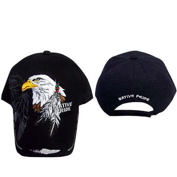Eagle & Feathers Native Pride Embroidered Cap With Shadow - Black Color Uni-Sex Style -- FREE USA Shipping-- (CapNp182B)