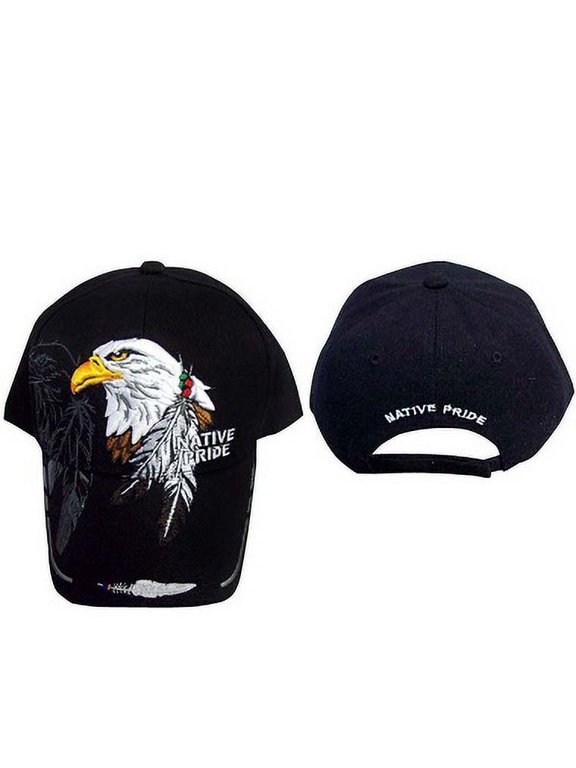 Eagle & Feathers Native Pride Embroidered Cap With Shadow - Black Color Uni-Sex Style -- FREE USA Shipping-- (CapNp182B)